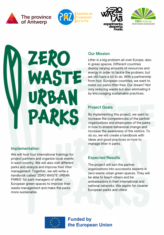 Ulotka o projekcie zero waste urban parks - pierwsza strona - kliknij i otwórz PDF