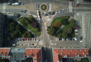 Widok z lotu ptaka na wschodnią częśc Placu Kościuszki