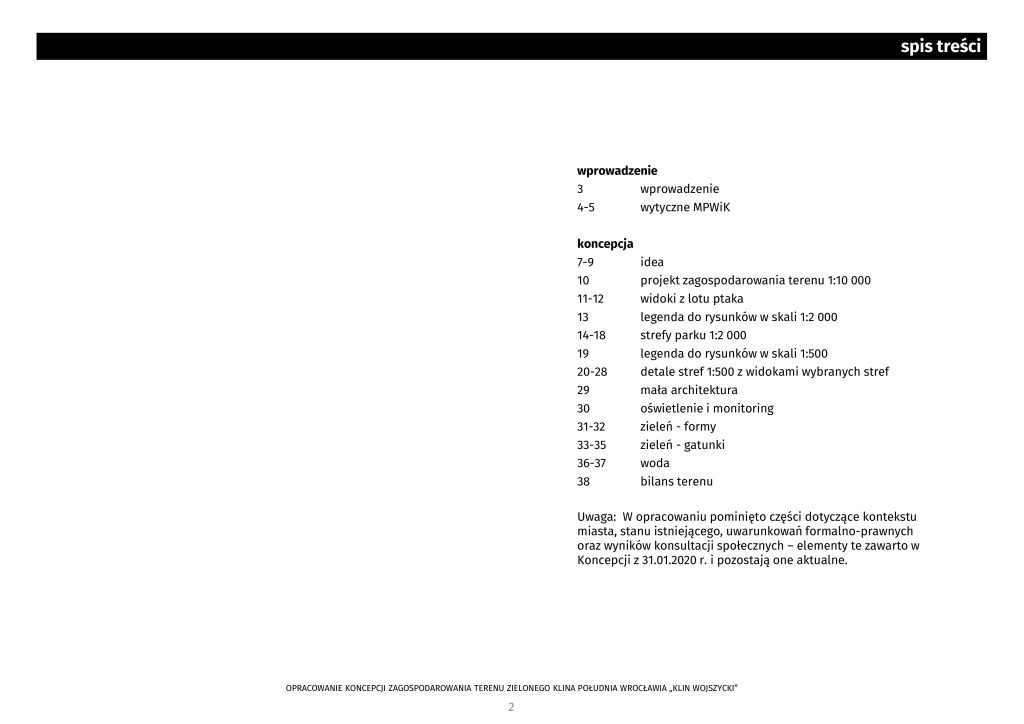 KONCEPCJA ZIELONEGO KLINA POŁUDNIA WROCŁAWIA STRONA 2 SPIS TREŚCI