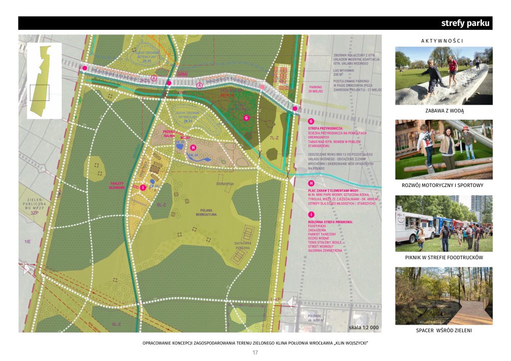 KONCEPCJA ZIELONEGO KLINA WROCŁAWIA STRONA 17 STREFA PRZYRODNICZA WODNY PLAC ZABAW RODZINNA STREFA PIKNIKOWA